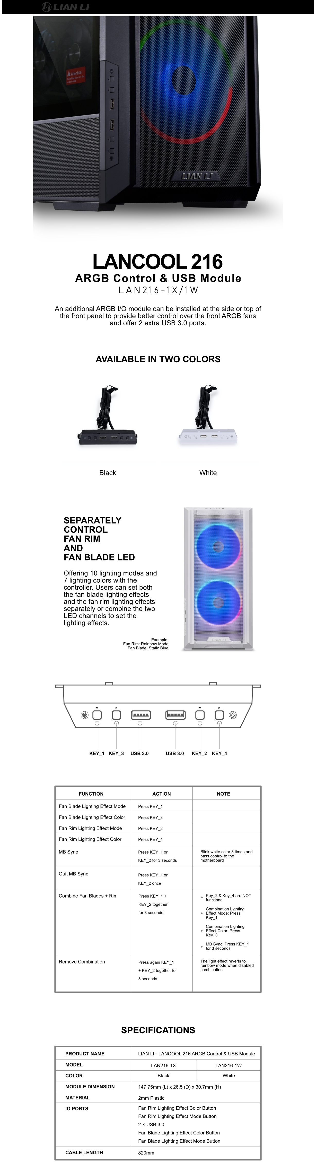 Lian-Li Lan216-1X RGB Fan Controller - White