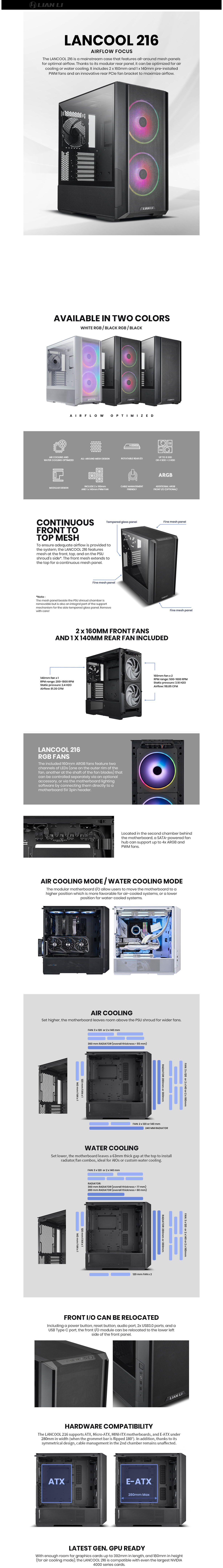 Lian-Li Lancool 216X Tempered Glass RGB E-ATX Mid-Tower Case - White