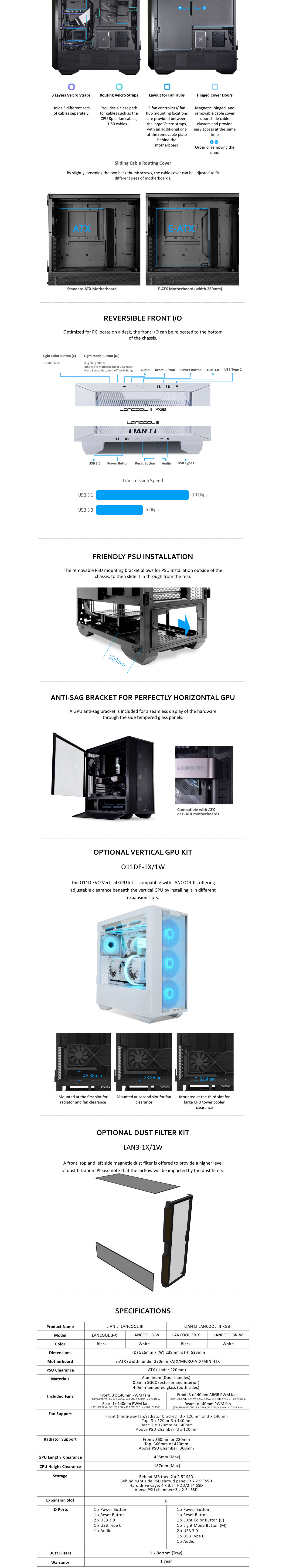Lian-Li LanCool III Tempered Glass E-ATX Mid-Tower Case - Black