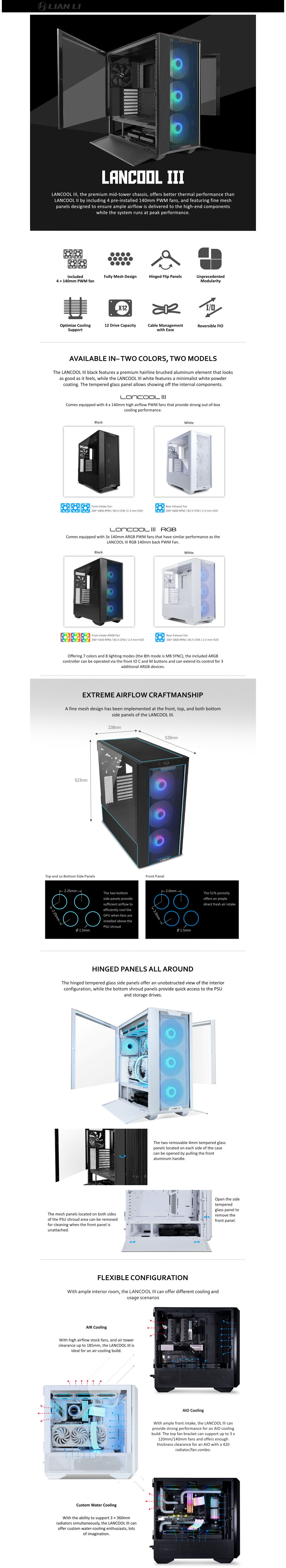 Lian-Li LanCool III Tempered Glass RGB E-ATX Mid-Tower Case - White