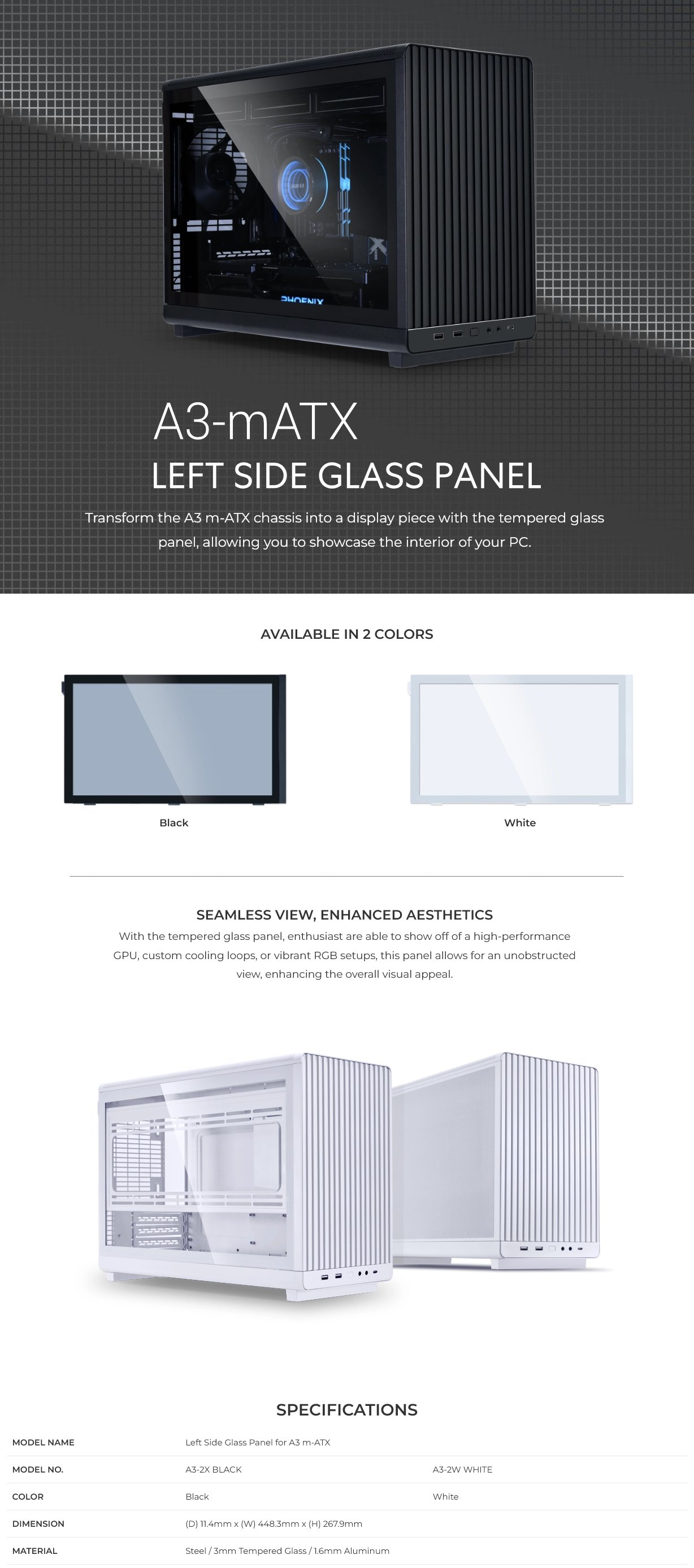 Lian-Li Left Side Glass Panel for A3 m-ATX - Black