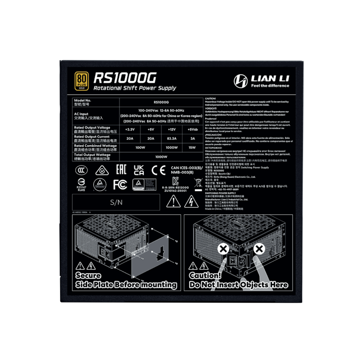 Lian-Li RS Rotational Shift RS1000G 1000W 80 Plus Gold PCIe 5.0
