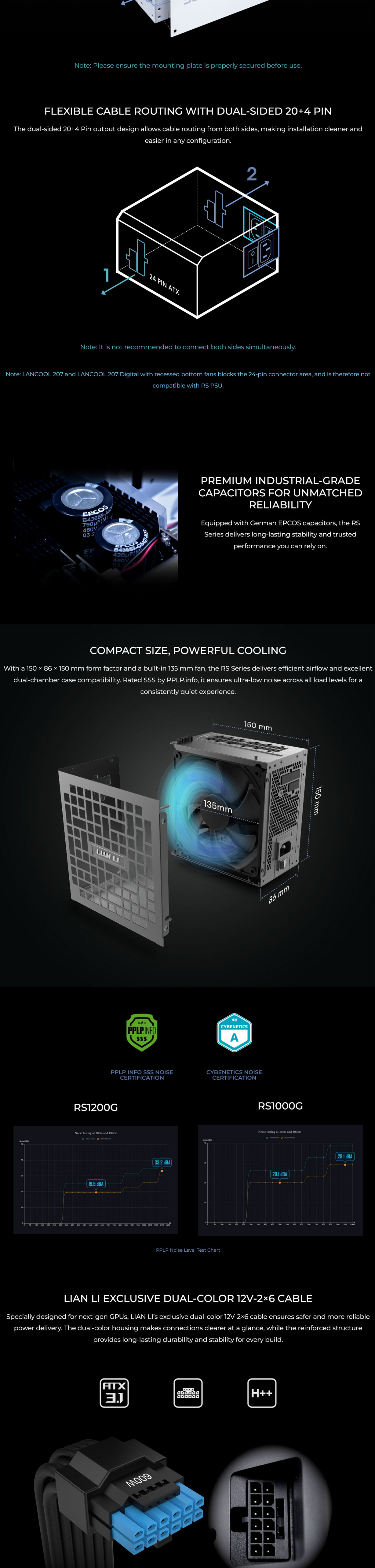 Lian-Li RS Rotational Shift RS1200G 1200W 80 Plus Gold PCIe 5.0 ATX 3.1 Fully Modular Power Supply - Black w/ RS Hub