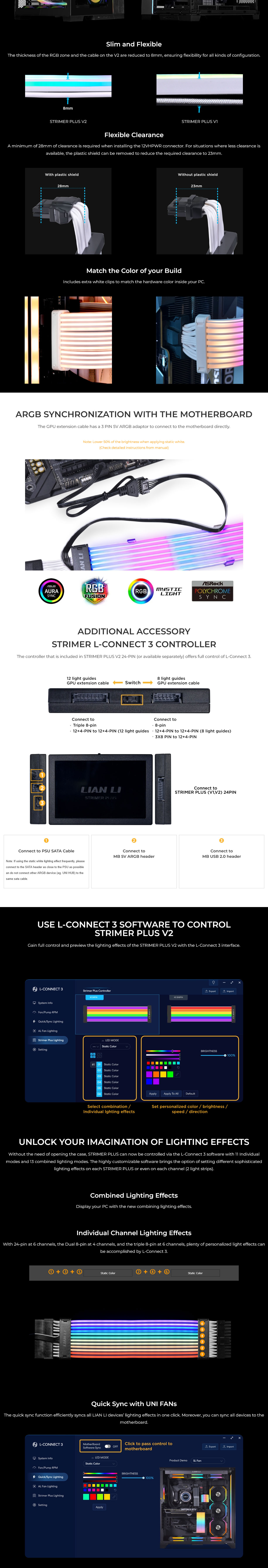 Lian-Li Strimer Plus V2 12VHPWR ARGB 3x 8-Pin Extension Cable