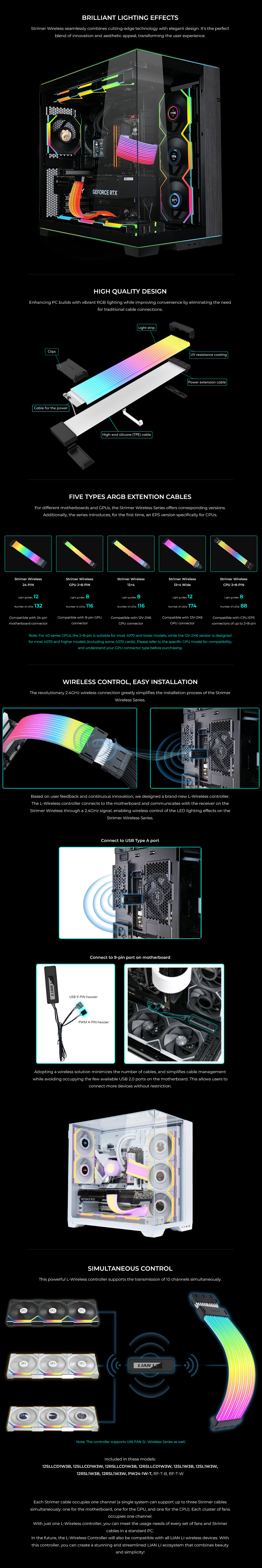 Lian Li Strimer Wireless 12+4 Pin Kabel - RGB Verlängerung Für PC