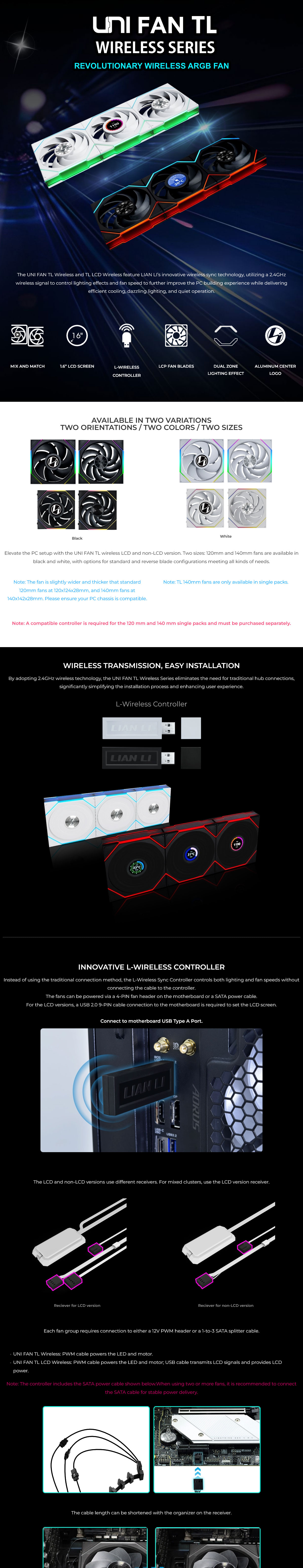 Lian-Li UNI FAN TL LCD Wireless 140mm Black Fan