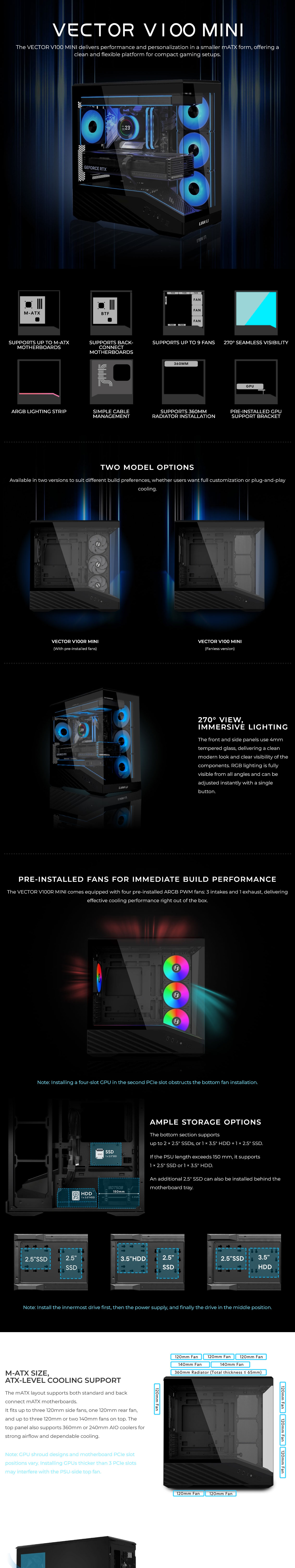 Lian-Li V100MIX Tempered Glass Micro-ATX Case - Black