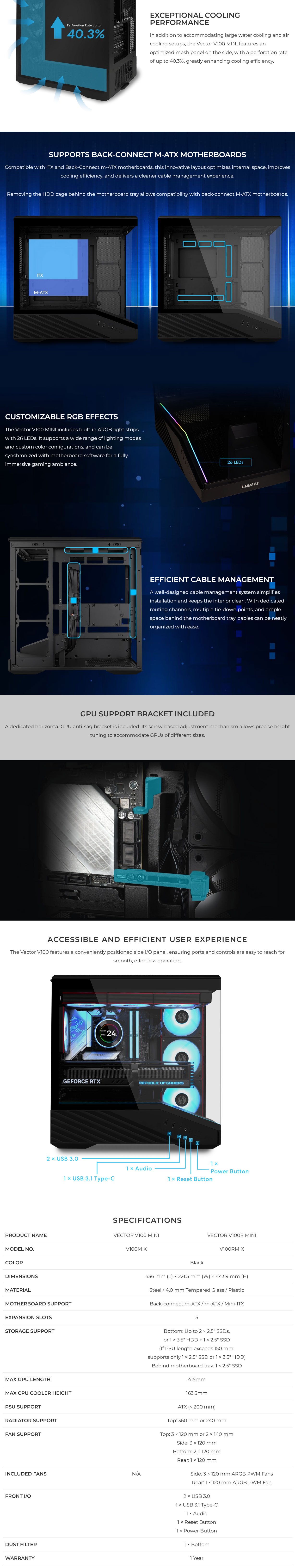Lian-Li V100MIX Tempered Glass Micro-ATX Case - Black