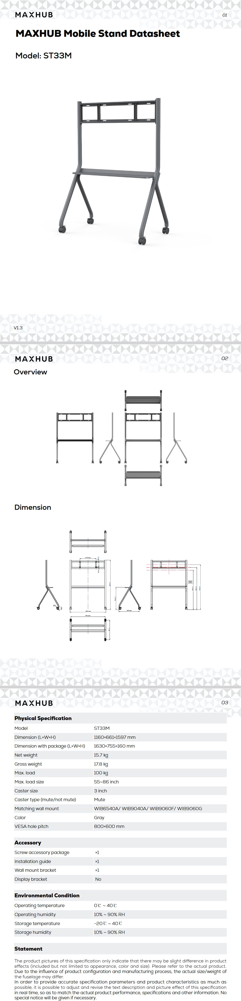 Maxhub Trolley 100KG Load for 55