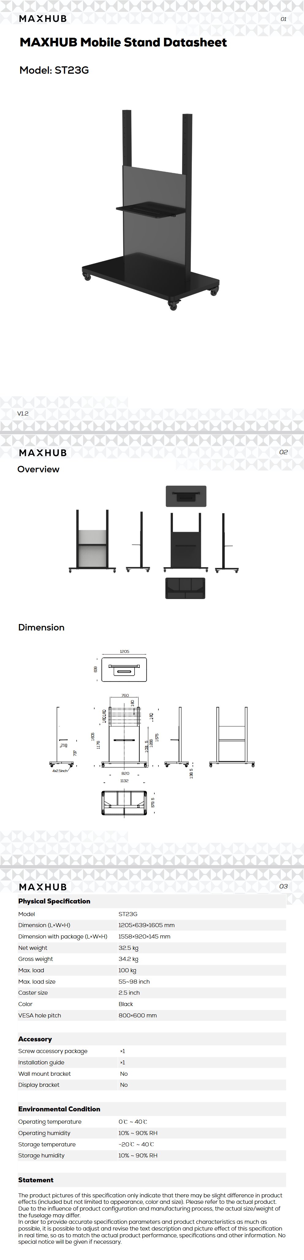 Maxhub Trolley 100KG Load for 65