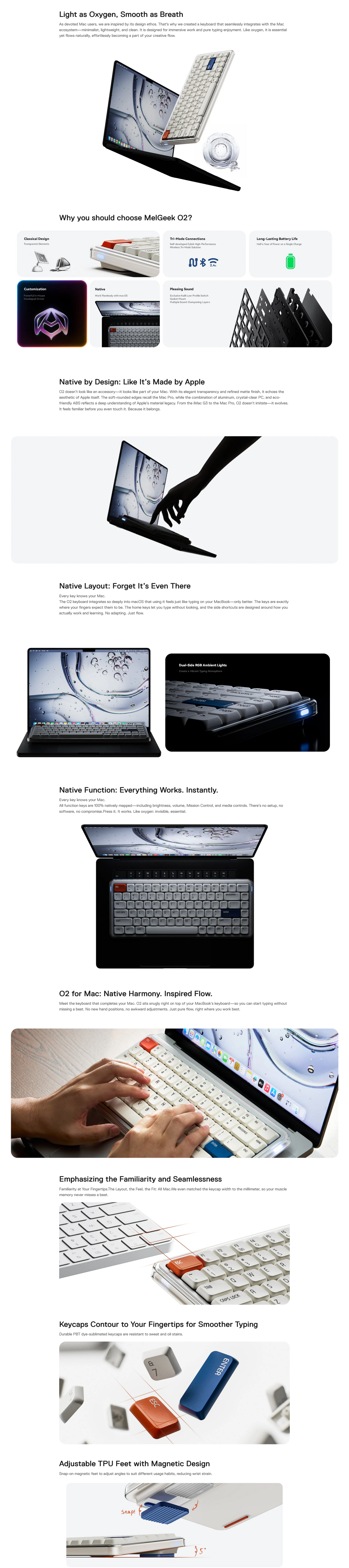 MelGeek O2 RGB Quiet Wireless Low-Profile Mechanical Keyboard - Kailh Sunlight