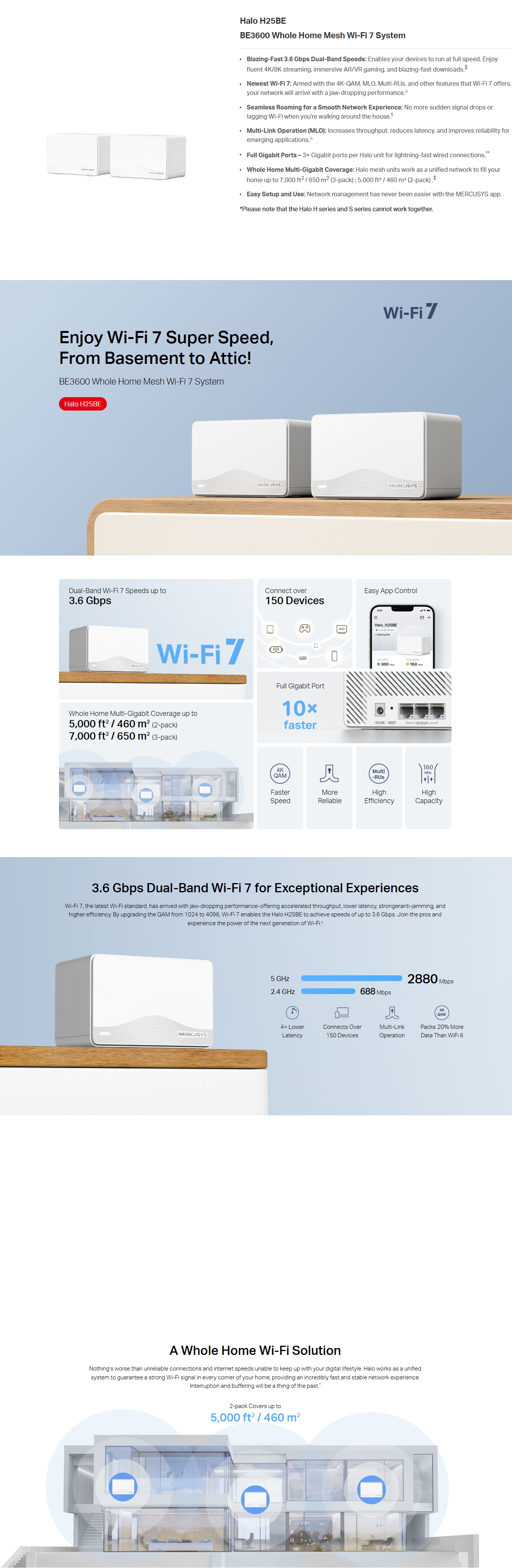 Mercusys Halo H25BE BE3600 Whole Home Mesh Wi-Fi 7 System - 2 Pack