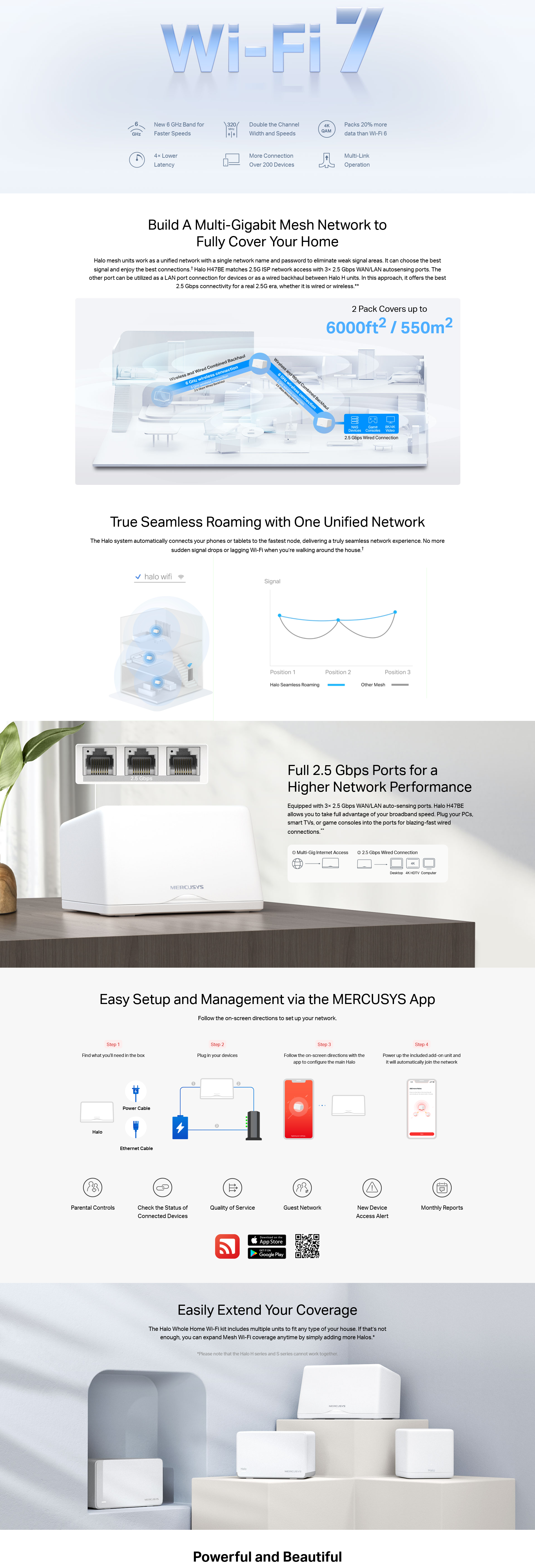 Mercusys Halo H47BE BE9300 Whole Home Mesh Wi-Fi 7 System - 2 Pack