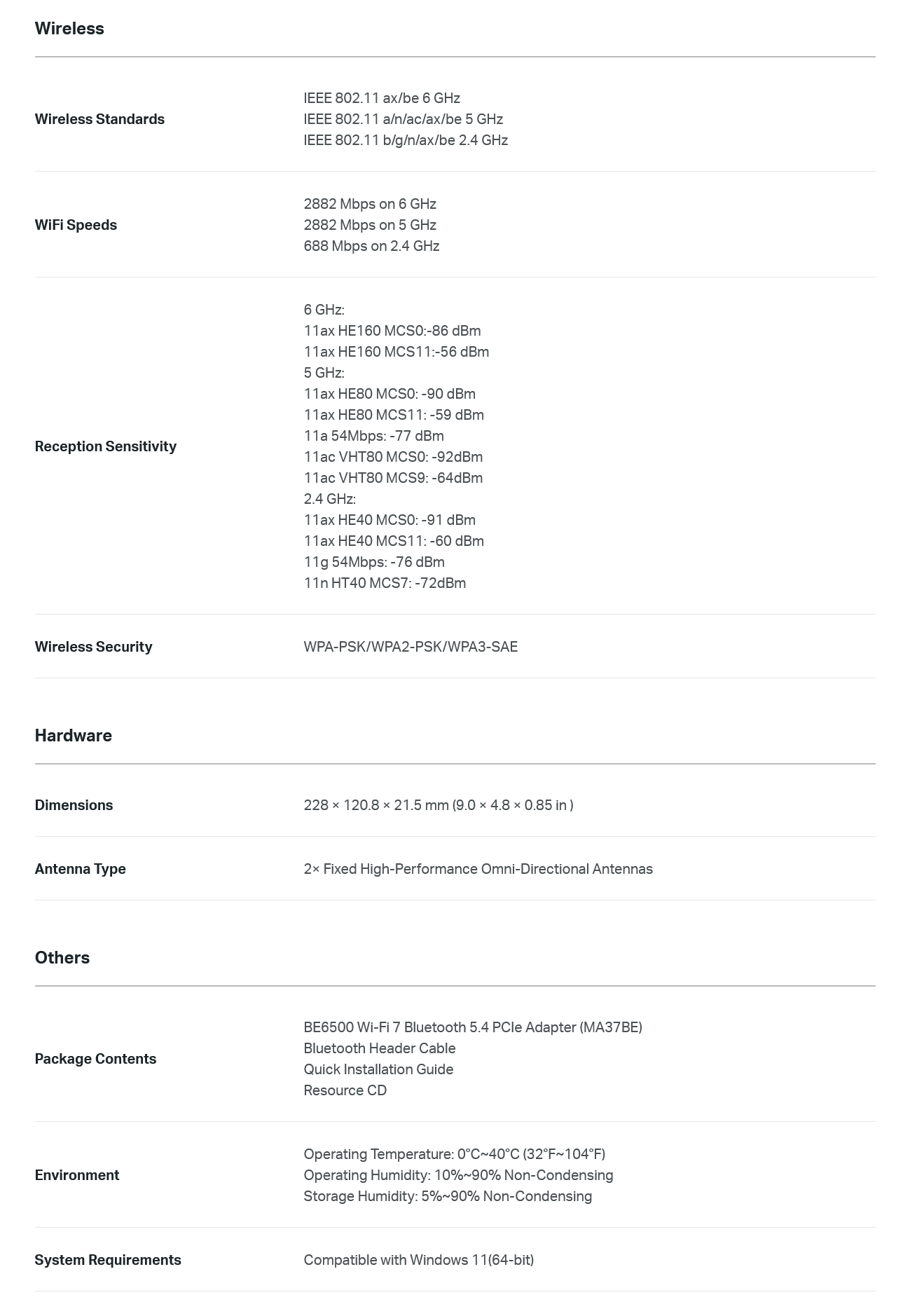 Mercusys MA37BE BE6500 Wi-Fi 7 Bluetooth 5.4 PCIe Adapter