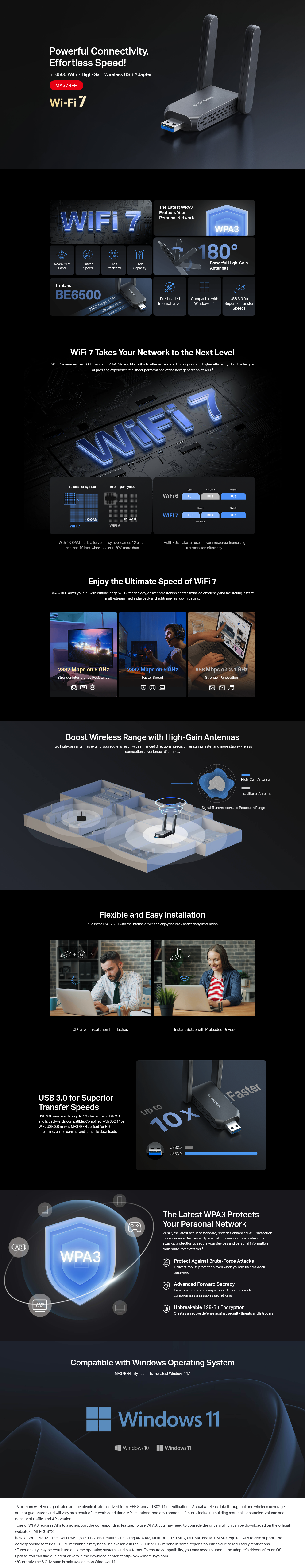 Mercusys MA37BEH BE6500 Wi-Fi 7 High Gain Wireless USB Adapter