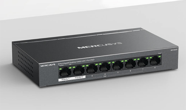 Binardat 10-poorts Gigabit POE-switch, 8 POE poorten 1000 Mbps, 2 Gigabit uplink, IEEE802.3af/at, 120W interne voeding, metalen behuizing, onbeheerde plug and play