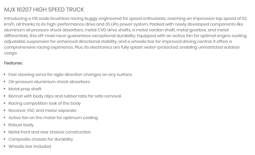 MJX 16207 Hyper Go 4WD Brushless High Speed RC Car