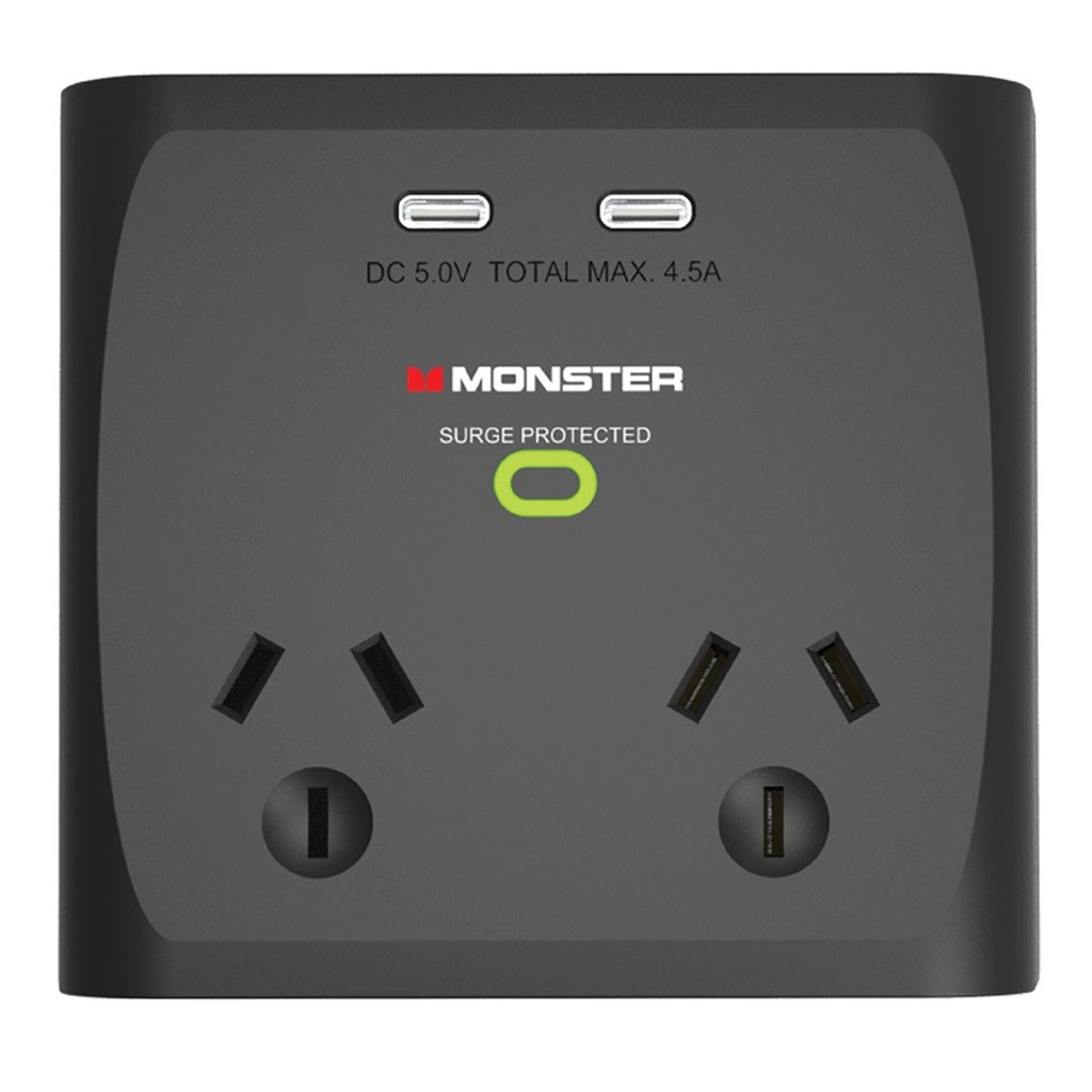 Monster Dual Socket Surge Protector with 2 USB-C Ports - Black - MT ...