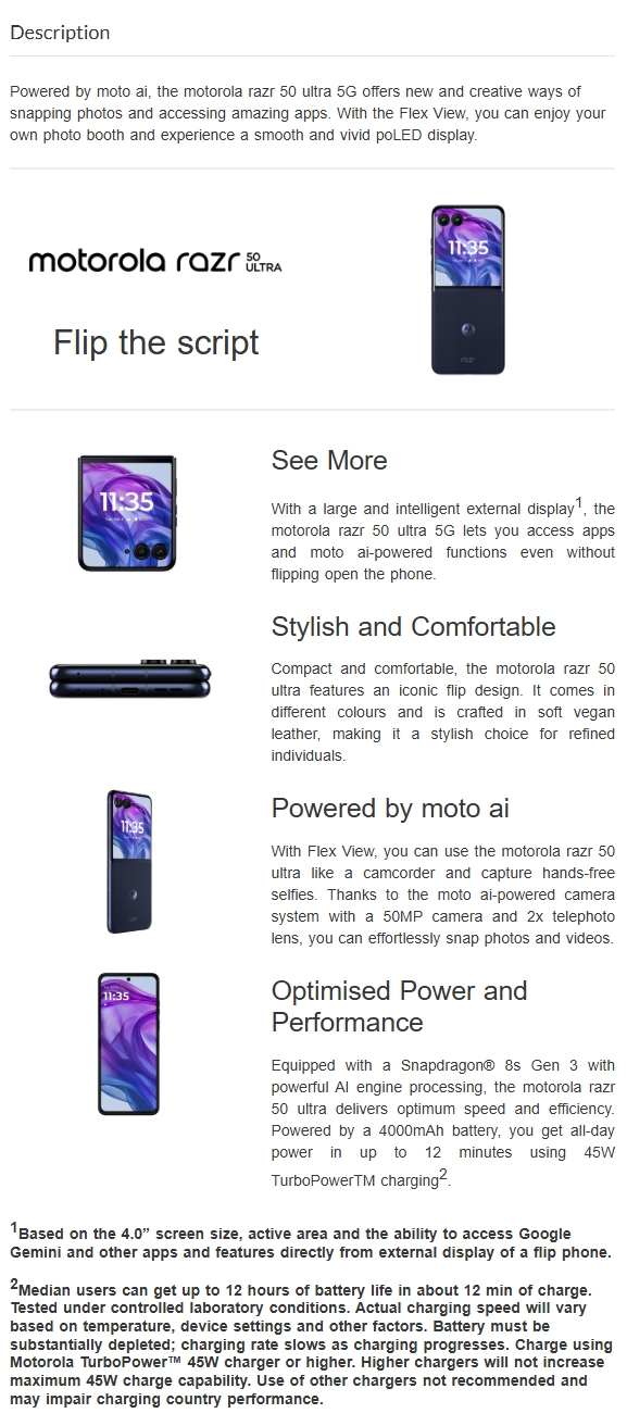 Motorola Razr 50 Ultra 5G 512GB Smartphone - Midnight Blue