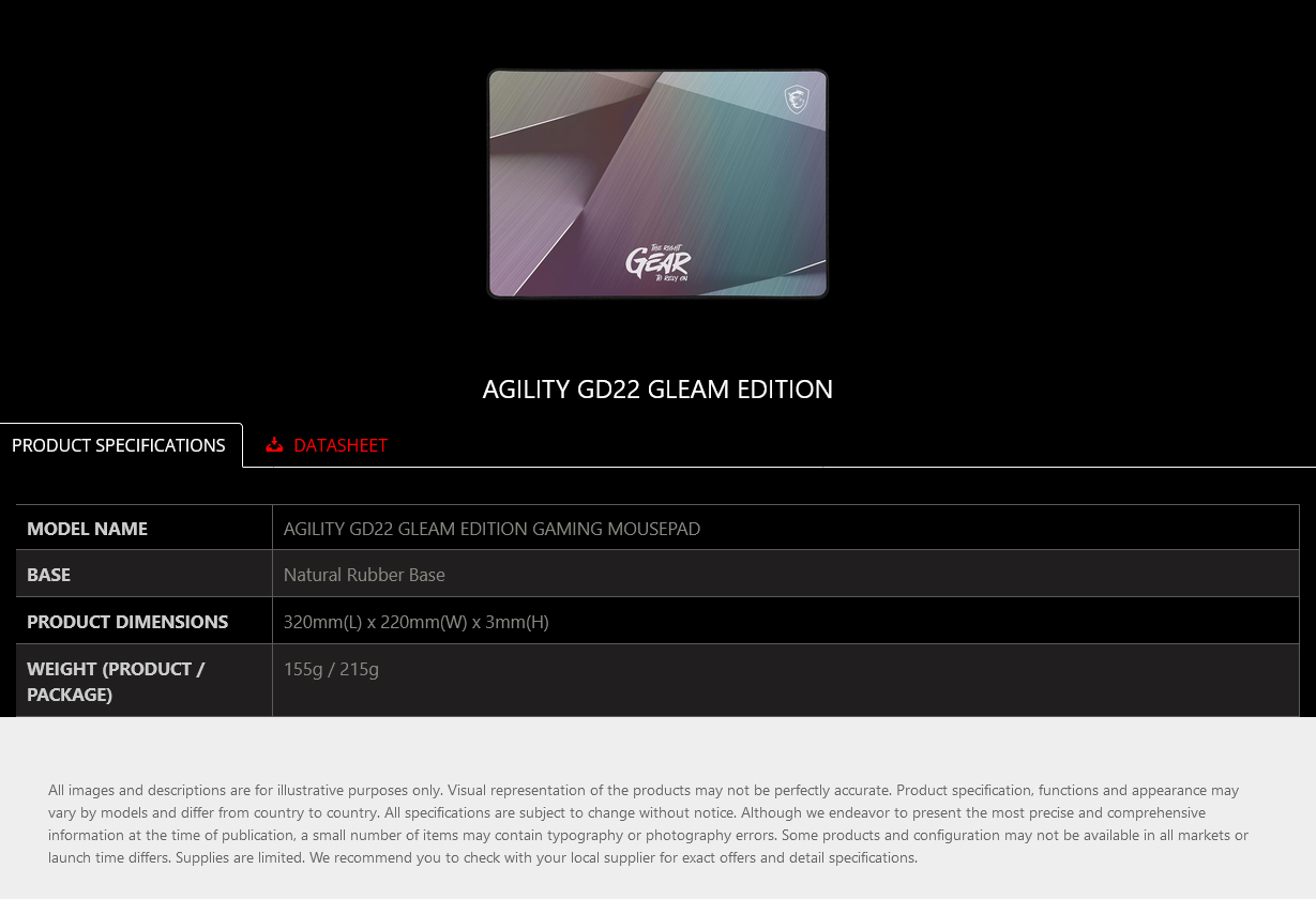 MSI Agility GD22 Medium Gaming Mouse Pad - Gleam Edition