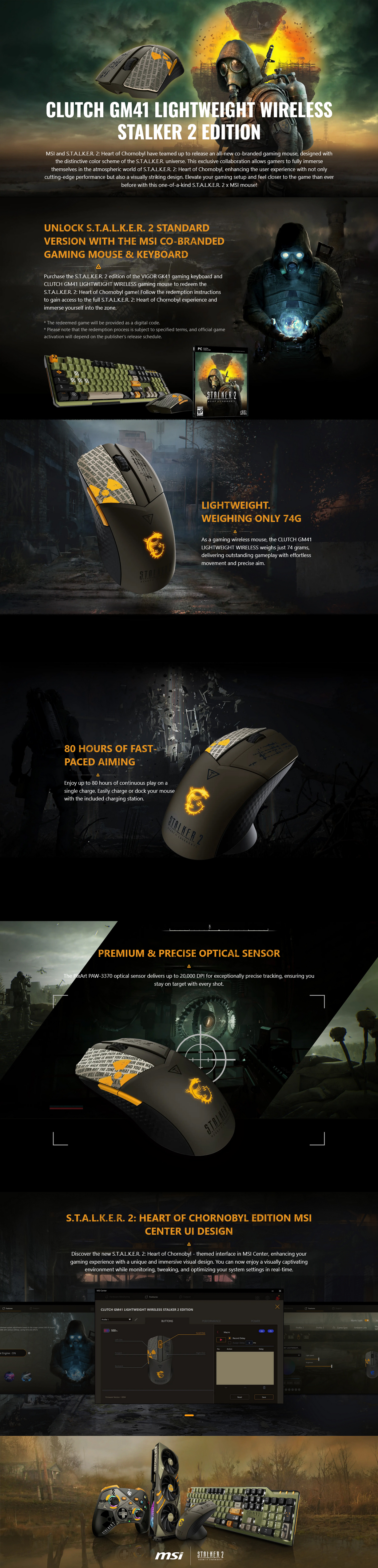 MSI Clutch GM41 Lightweight Wireless Optical Gaming Mouse - Stalker 2 Edition
