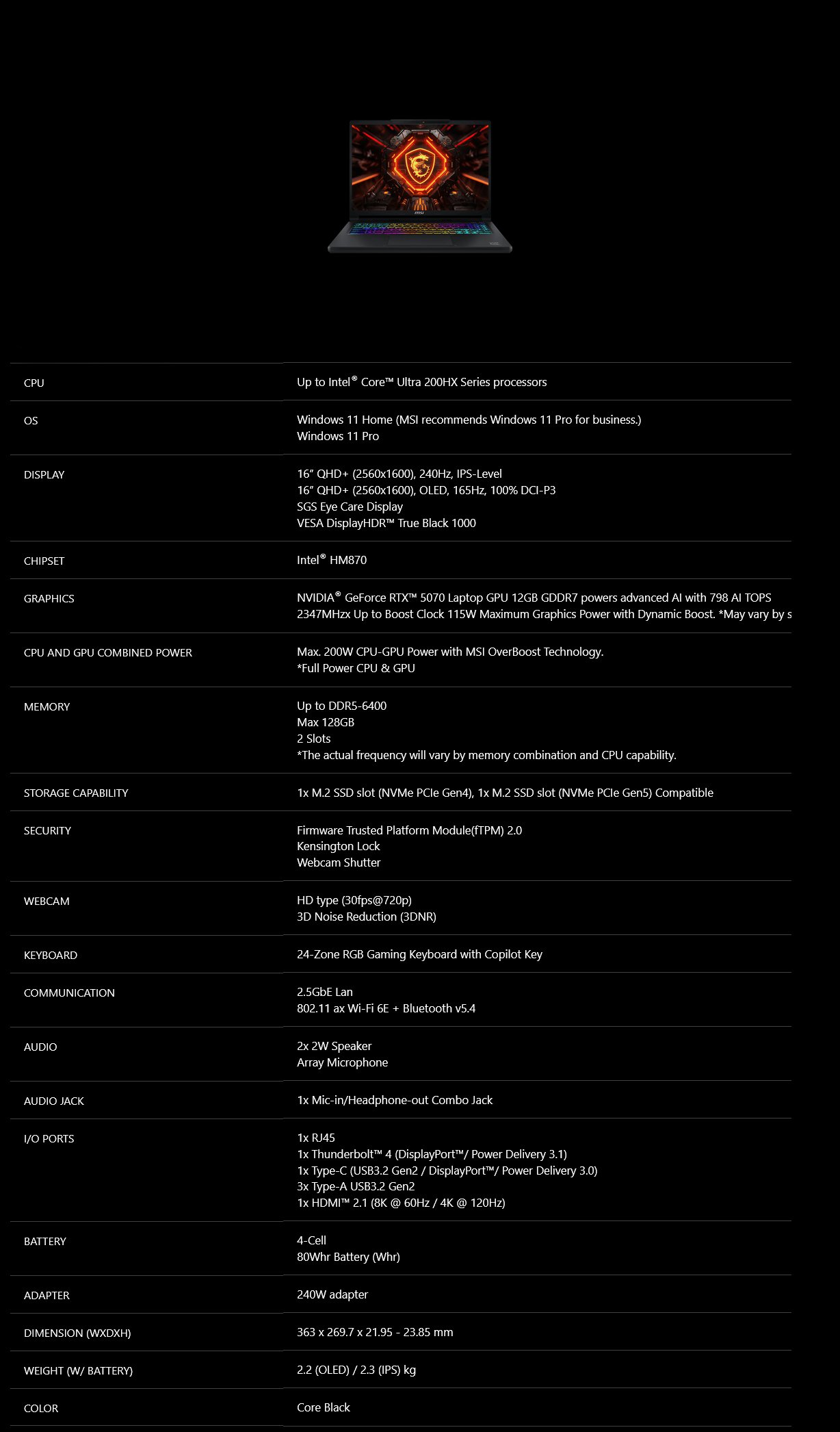 MSI Crosshair 16 Max HX E2W 16