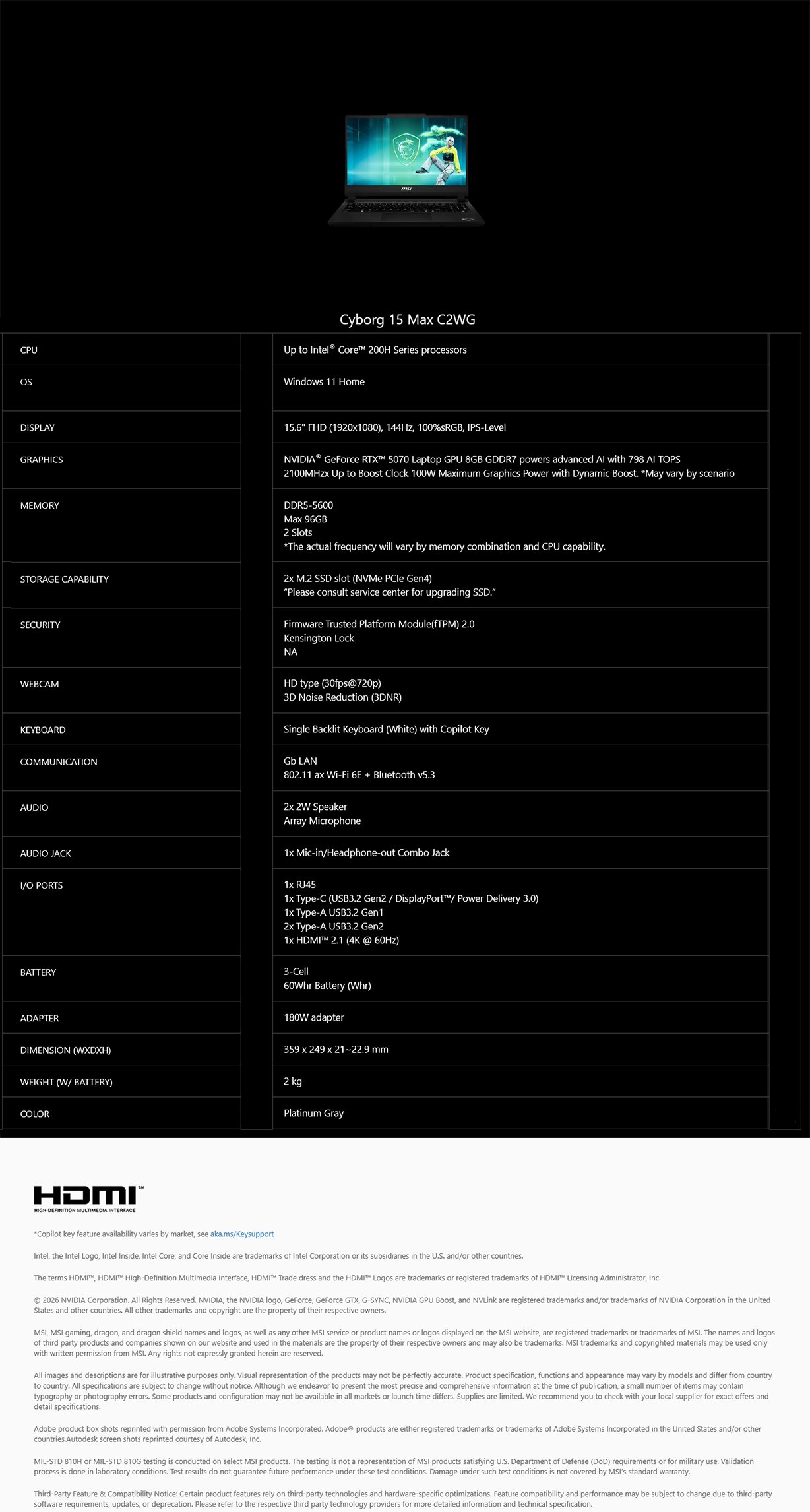 MSI Cyborg 15 Max C2WG 15.6