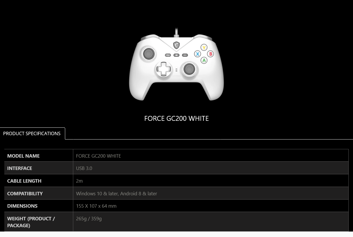 MSI FORCE GC200 Gaming Controller - White