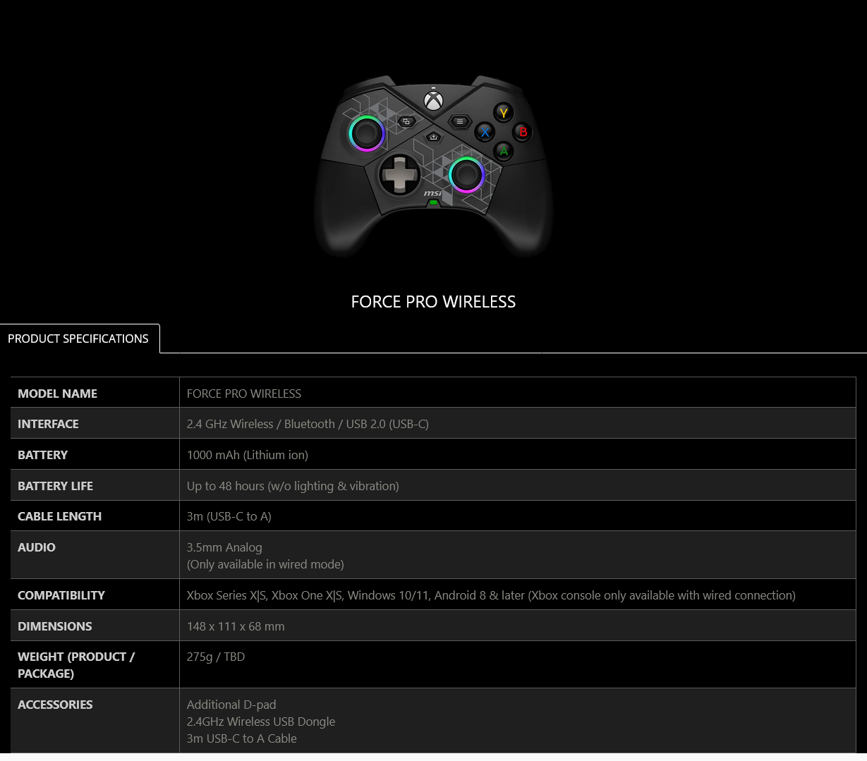 MSI FORCE Pro Wireless Gaming Controller - FORCE PRO WIRELESS | Mwave