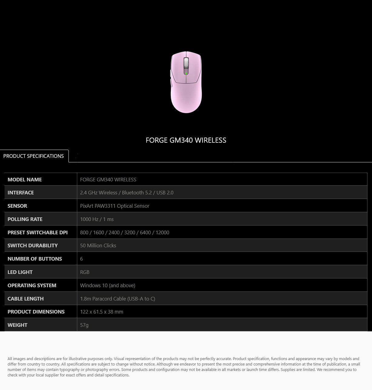 MSI FORGE GM340 Wireless Optical Gaming Mouse - Violet