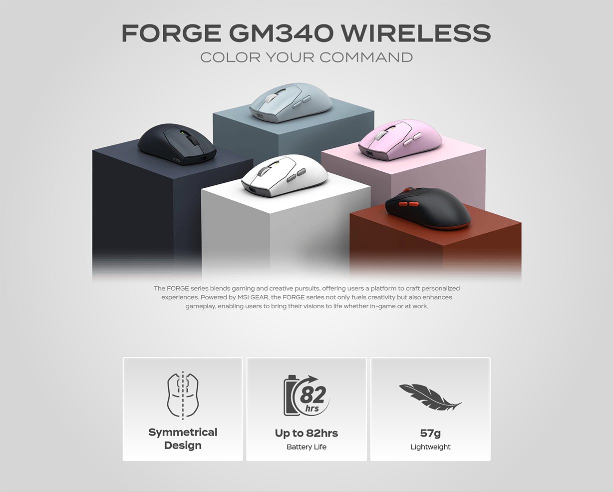 MSI FORGE GM340 Wireless Optical Gaming Mouse - Violet