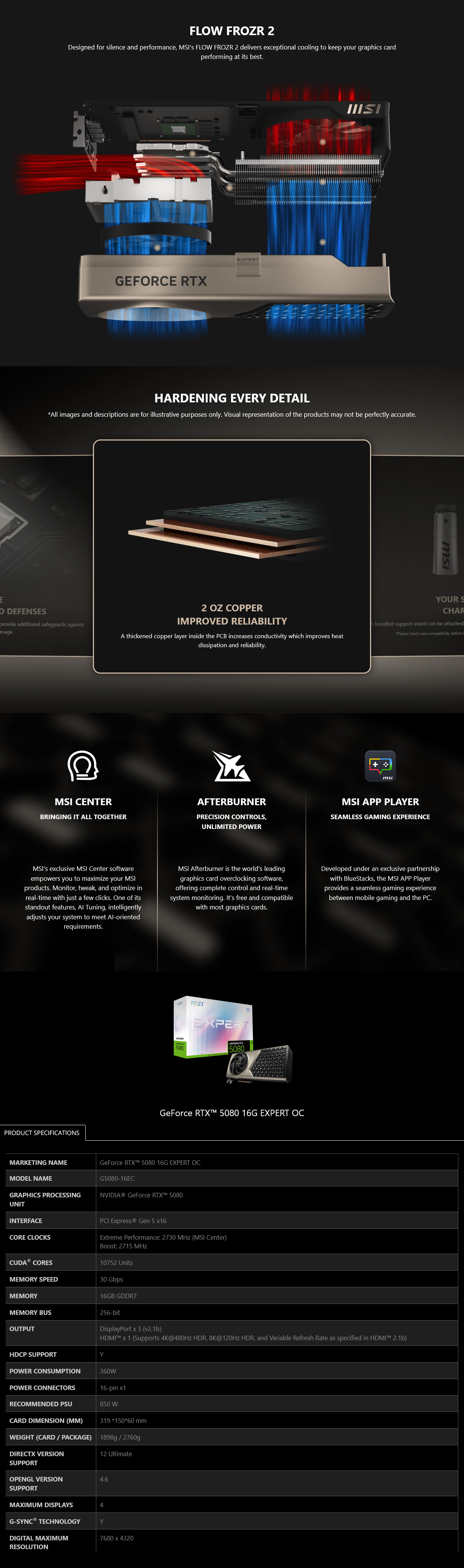 MSI GeForce RTX 5080 EXPERT OC 16GB Video Card