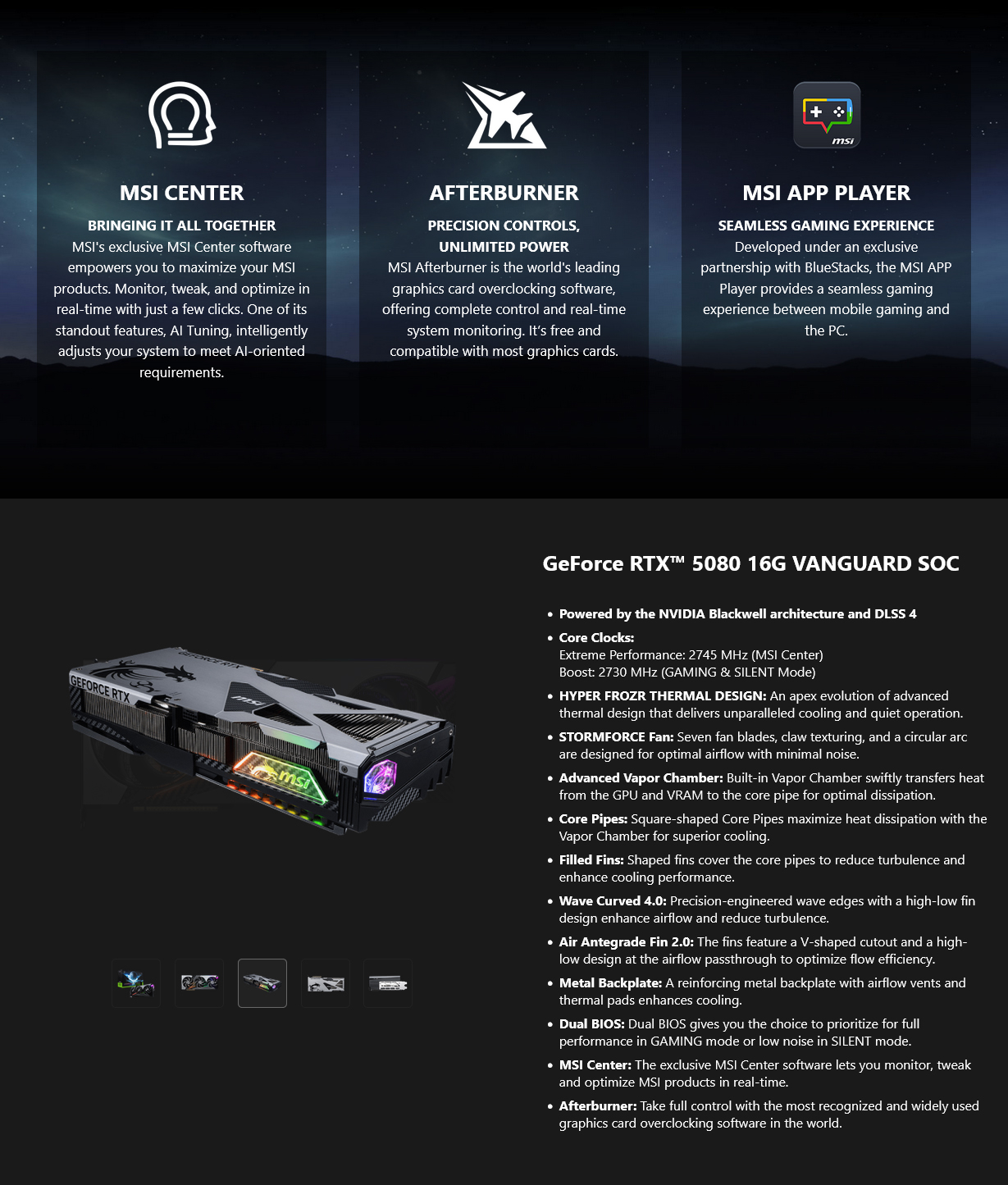 MSI GeForce RTX 5080 VANGUARD SOC 16GB Video Card