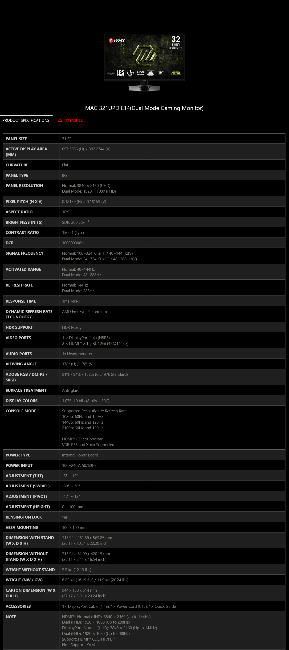 MSI MAG 321UPD E14 31.5
