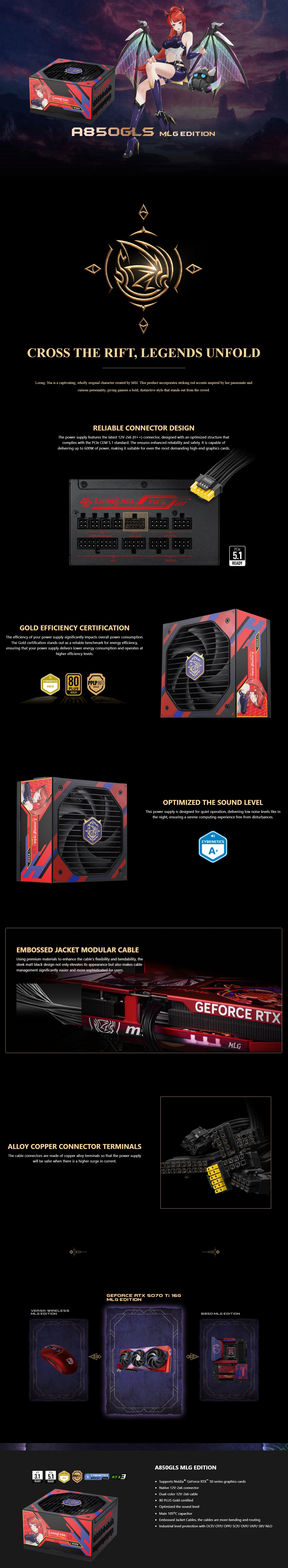 MSI MAG A850GLS MLG EDITION 850W 80 PLUS Gold PCIe 5.1 ATX 3.1 Fully Modular Power Supply