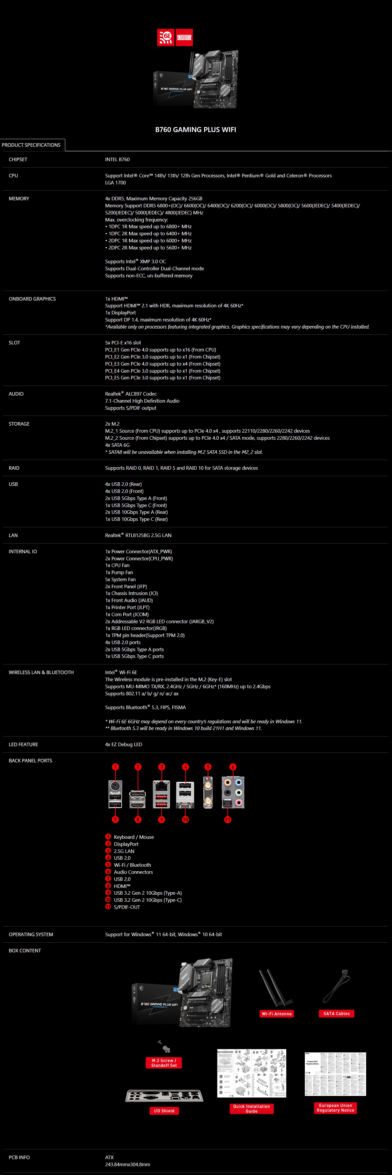 MSI MAG B760 GAMING PLUS WIFI ATX Motherboard