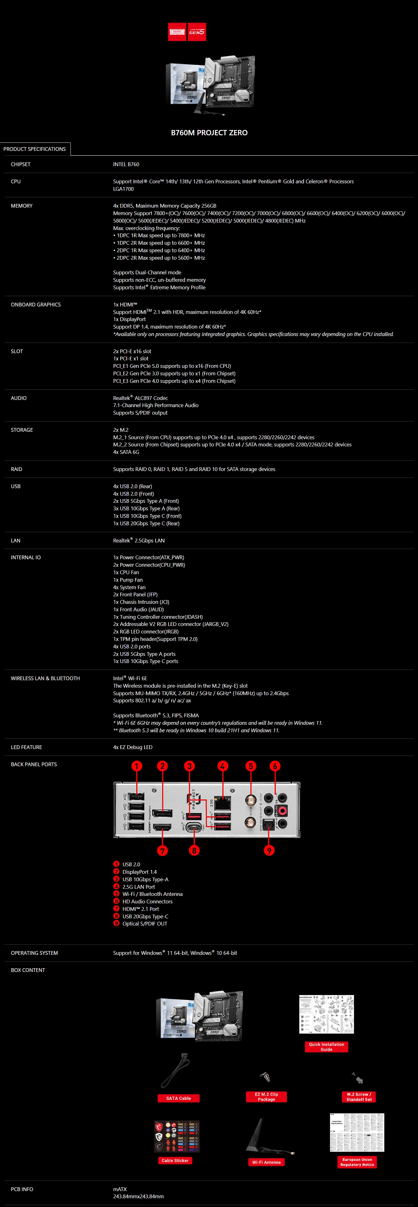 MSI MAG B760M PROJECT ZERO m-ATX Motherboard