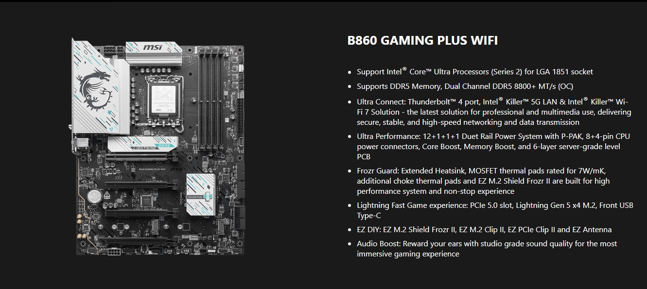 MSI MAG B860 GAMING PLUS WIFI ATX Motherboard