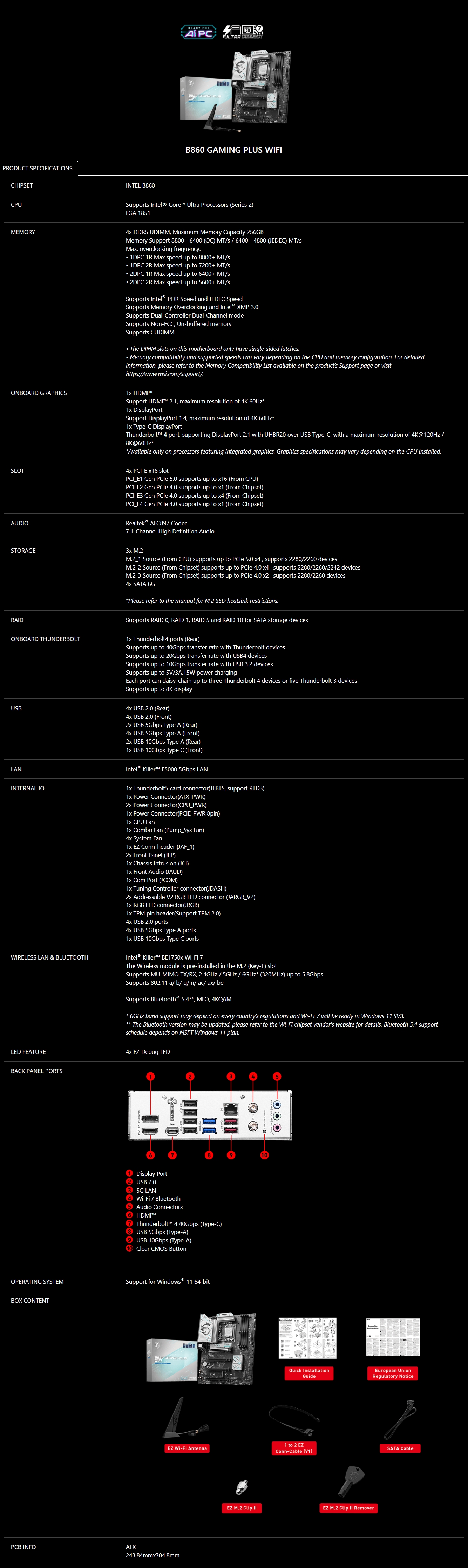 MSI MAG B860 GAMING PLUS WIFI ATX Motherboard