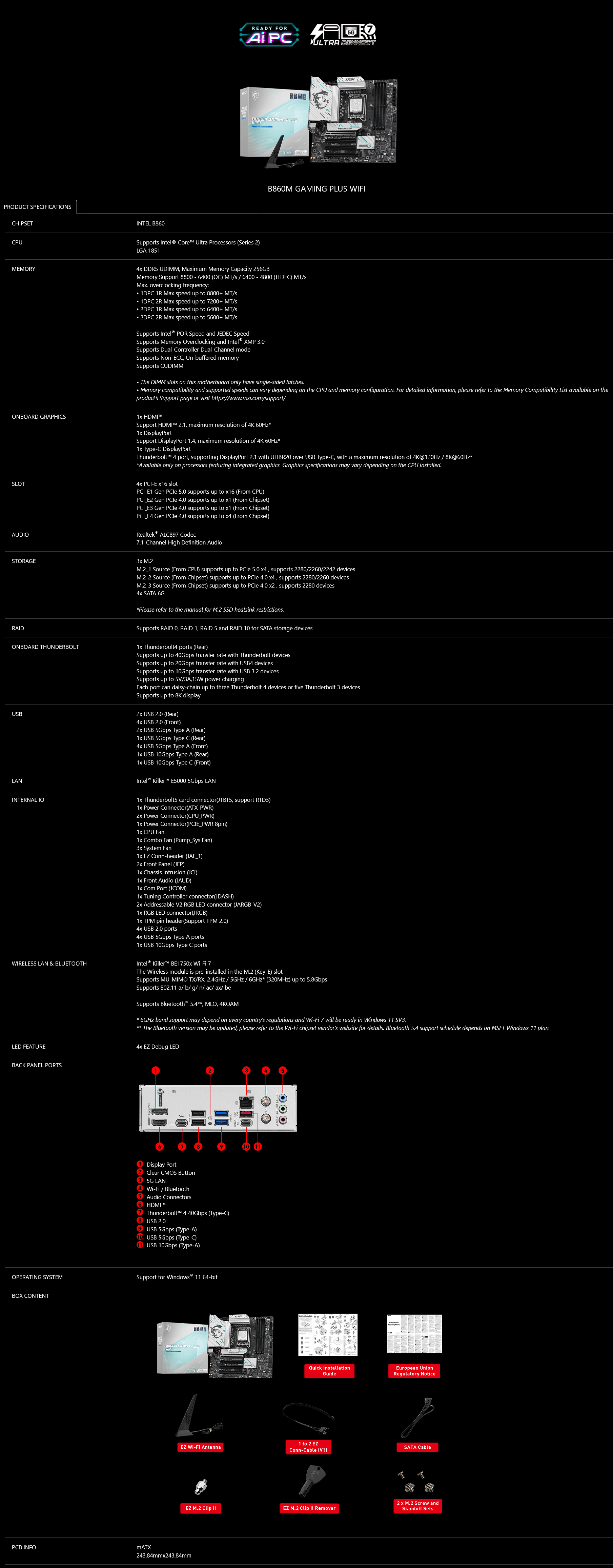 MSI MAG B860M GAMING PLUS WIFIm-ATX Motherboard