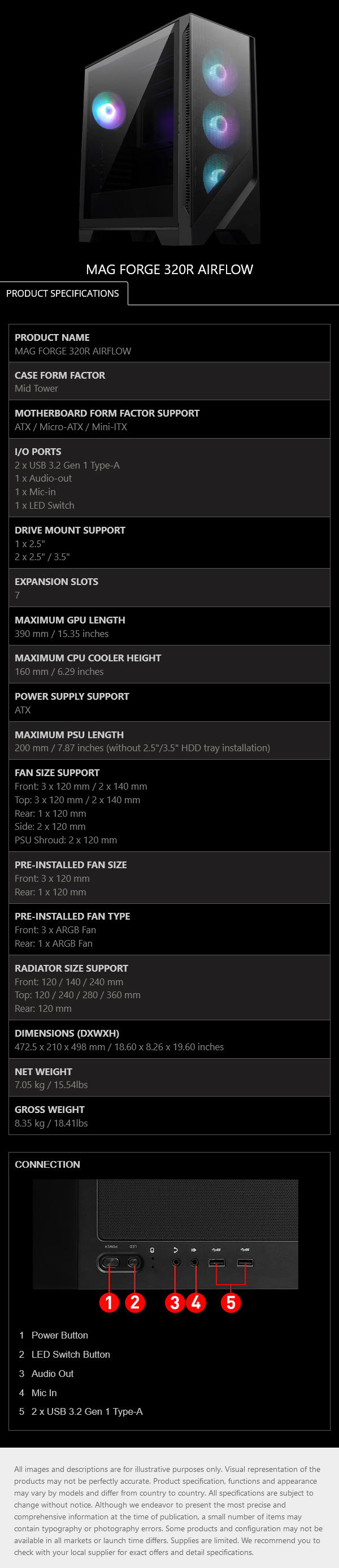 MSI MAG FORGE 320R AIRFLOW Tempered Glass Mid-Tower ATX Case - White