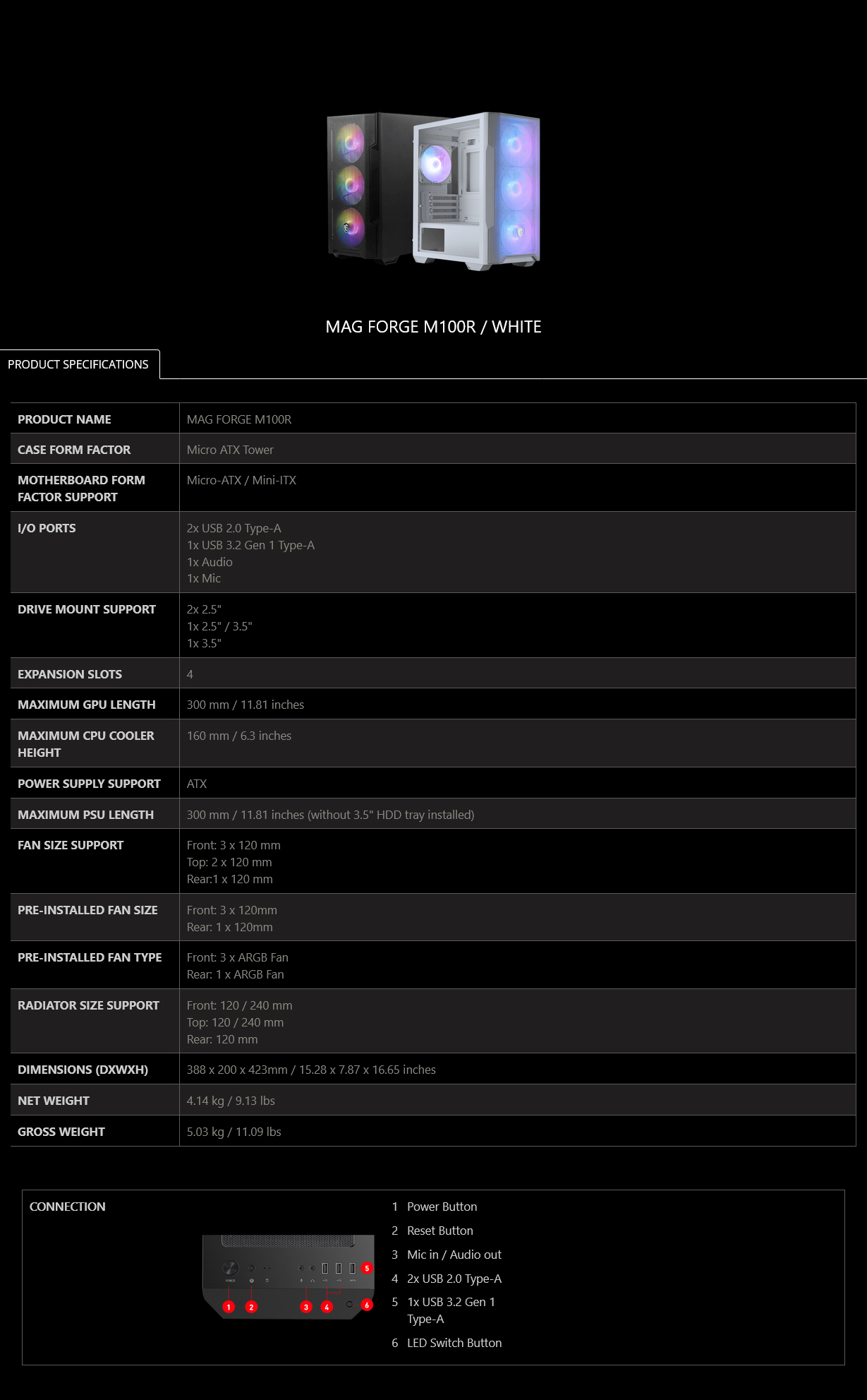 MSI MAG FORGE M100R Tempered Glass Micro-ATX Case - White - MAG FORGE ...