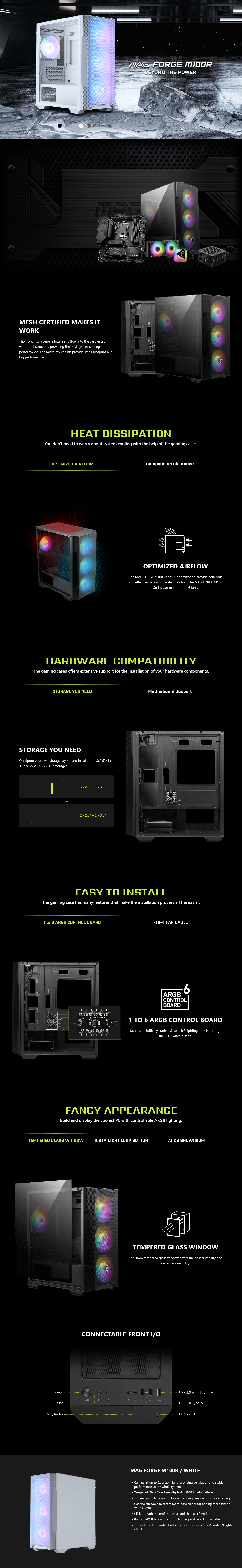 MSI MAG FORGE M100R Tempered Glass Micro-ATX Case - White