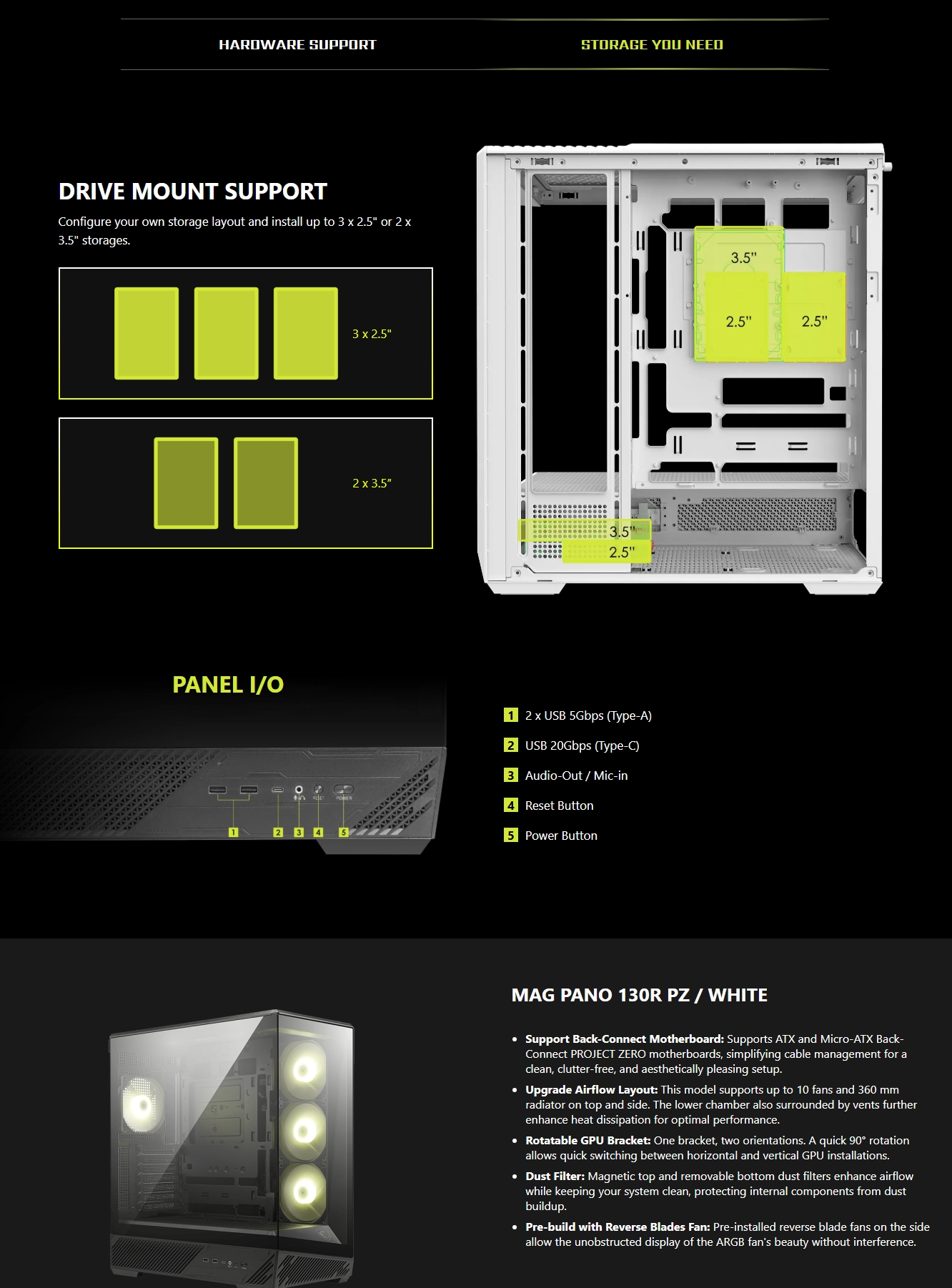 MSI MAG PANO 130R PZ Mid-Tower ATX Case - Black