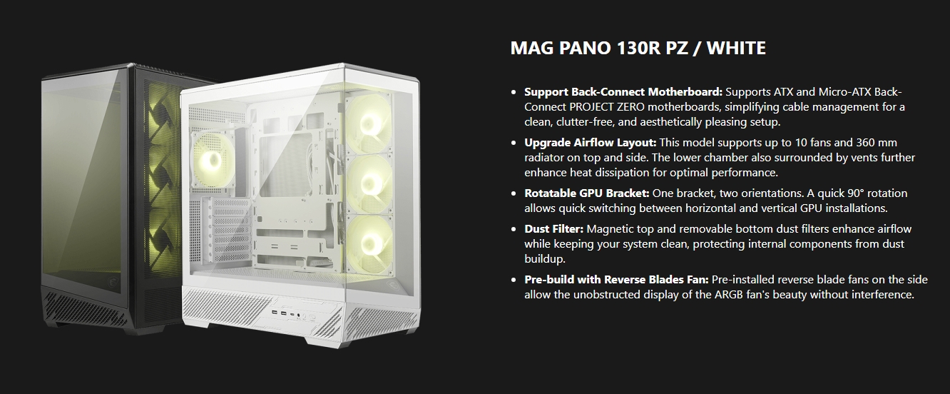 MSI MAG PANO 130R PZ Mid-Tower ATX Case - White