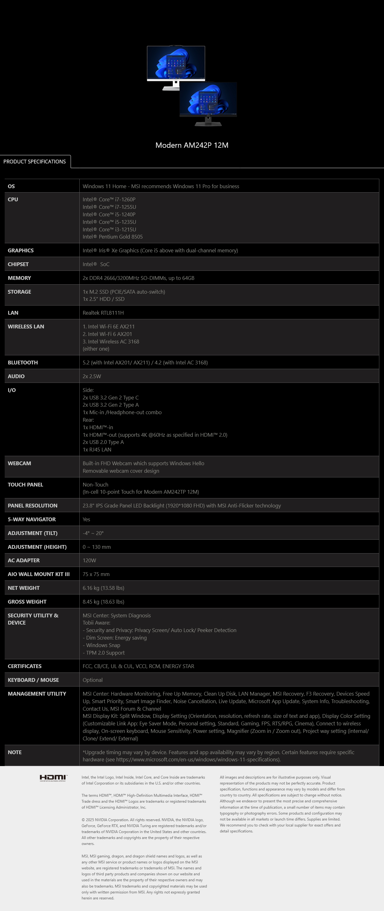 MSI Modern AM242P 23.8