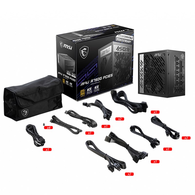 MSI MPG A750G PCIE5 750W 80+ Gold Fully Modular ATX Power Supply
