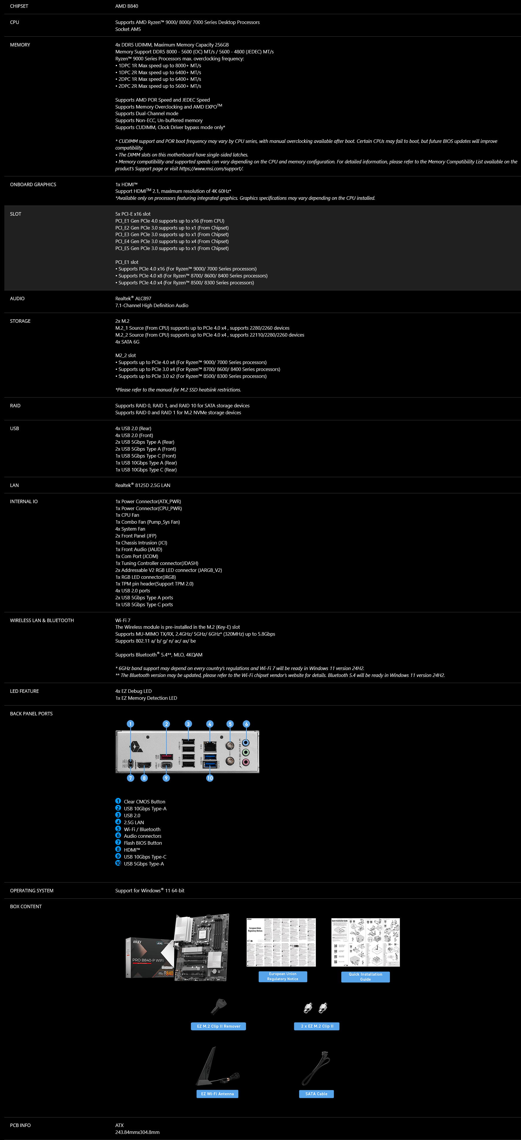 MSI PRO B840-P WIFI AM5 ATX Motherboard