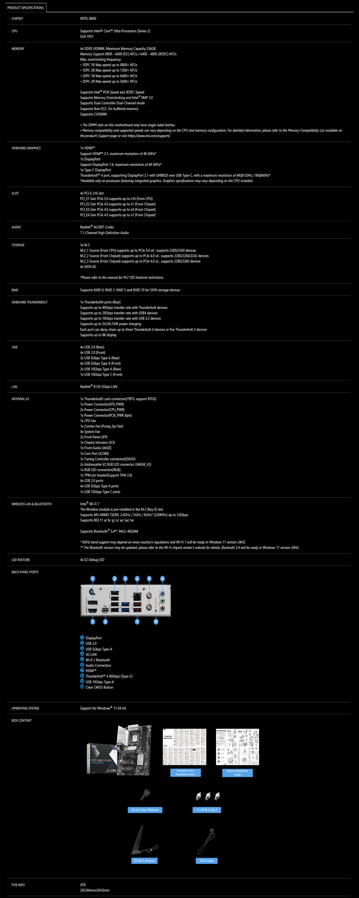 MSI PRO B860-P WIFI Intel LGA 1851 ATX Motherboard