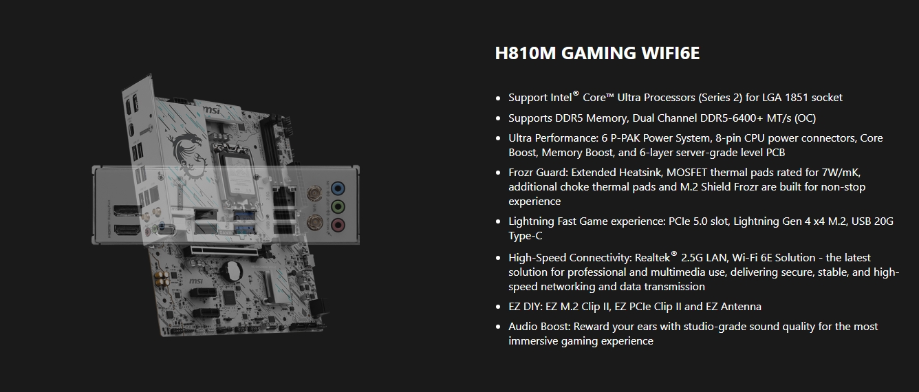 MSI PRO H810M-GAMING WIFI6Em-ATX Motherboard